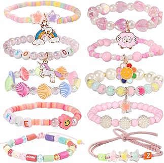 Unicorn Bead Bracelet with a Lobster Claw Clasp for Kids - Glass Bead Chain Design, Pack of 10