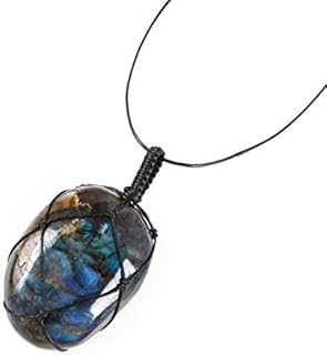 YGLINE Labradorite Necklace Natural Stone Pendant Wrap Braid Necklace Yoga Macrame Necklace Energy Necklace Dragons Heart((Irregular-Labradorite 1)