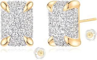 MYEARS Women Stud Earrings Gold Cluster Cubic Zirconia Sterling Silver Post Push Back 14K Gold Plated Small Simple Hypoallergenic Everyday Jewelry