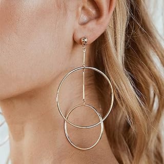 Silver Double Hoop Dangle Earrings with Large and Small Circles for Women