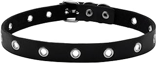 MILAKOO Faux Leather Link Chain Choker Necklace with Buckle Clasp, Punk/Goth/Emo Inspired Grommet Eyelet Design for Men & Women