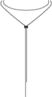 FAMARINE CZ Long Necklace, Rhinestone Bar Y Lariat Necklace Silver Tone for Women Birthday Gift