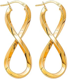 Large 14k Yellow Gold Polished Square Tube Infinity Twisted Figure Eight Hoop Earrings, 42mm (1.65 Inches)
