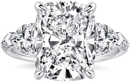 Sterling Silver Cushion Cut Trilogy Engagement Ring with 4.0ct/5.5ct Cubic Zirconia for Women| Promise/Design Ring