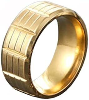 Men's Durable Stainless Steel Wedding Band with Metal Gem & Tire Tread Mat Brush Finish, Size 7