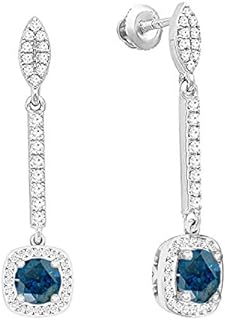 Dazzlingrock Collection 10K 6 MM Each Round Gemstone & White Diamond Ladies Halo Style Dangling Drop Earrings, White Gold