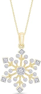 AFFY Natural Diamond Snowflake Pendant Necklace In 14k Yellow Gold Over Sterling Silver With 18" Chain