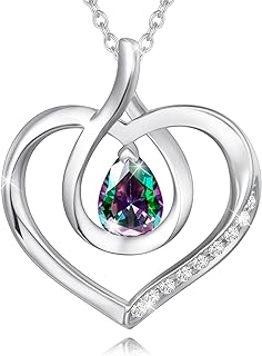 AGVANA Sterling Silver Heart-Shaped Pendant Necklace with Cable Chain and Lobster Clasp, Featuring Genuine or Created Ruby Birthstone for Women - Perfect Mothers Day, Anniversary, or Birthday Gift, Fine Jewelry