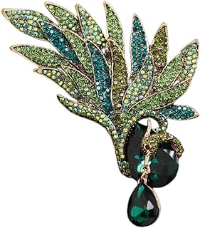 Rhinestone Big Peacock Brooch Pin for Women Girls Fashion Exquisite Exaggerated Blue Green Crystal Bird Animal Brooches Lapel Pins Elegant Dress Accessories Wedding Christmas Birthday Jewelry Gift