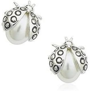 Crystalline Azuria Ladybugs Zirconia Crystals or White Simulated Pearls Stud Earrings 18K White Gold Plated for Women