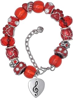 Red Enamel Paw Print and Silvertone Clef Charm Bracelet on Bead Chain with Lobster Claw Clasp