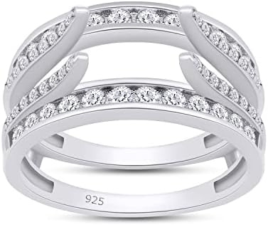 SAVEARTH DIAMONDS 1 CT Round Lab Created Moissanite Diamond Combination Cathedral and Classic Enhancer Ring Guard In 14K Gold Over Sterling Silver For Womens (1 Cttw), Mother's Day Gift For Her