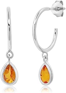 Women's Gemstone Hoop Birthstone Push Back Earrings, 14k Gold Plated Sterling Silver, Hypoallergenic, 0.5 CT Dangle Charm