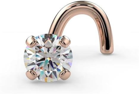 FreshTrends® 14K Rose Gold Diamond Nose Ring | USA Made | Gold Nose Stud - 18 Gauge Genuine Diamond Nose Stud for Women | Rose Gold Nose Ring & Real Diamond Nose Ring | Small Diamond Stud Nose Ring