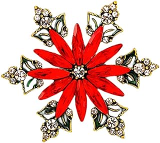Vintage Snowflake Brooch with Pin Clasp - Rhinestone Embellished, Copper Made Christmas Jewelry for Women and Girls - Beautiful Festive Design