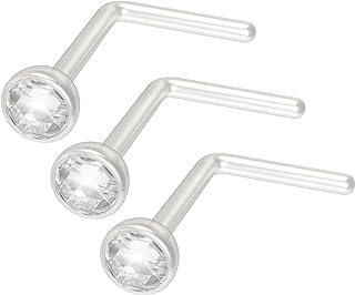 3pc 20g Bioflex L-Shape Nose Stud Ring Plastic Bioplast Nostril Cool Cute Flat Hoop Bend L Shaped CZ