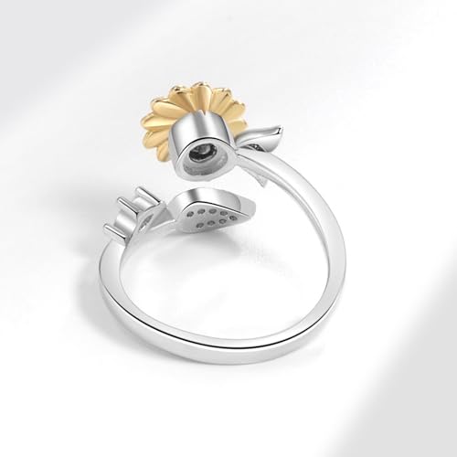 925 Sterling Silver Sunflower Ring Open Adjustable Statement Rings Handmade Boho Thumb Band Ring for Women Girls