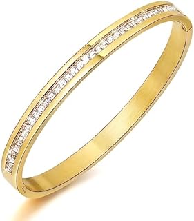 14K Gold Plated Bangle Bracelets for Women, Non Tarnish Silver Princess Cut 5A CZ Classic Rose Gold Tennis Bracelet for Girls