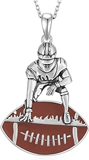 Football Necklace 925 Sterling Silver Football Player Pendant Necklace Sport Jewelry Birthday Gifts For Women Men