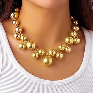 Gold Acrylic Bead Statement Choker with Unique Ball Chain for Women, by Jovono - Chunky, Versatile and Sophisticated Necklace Accessory