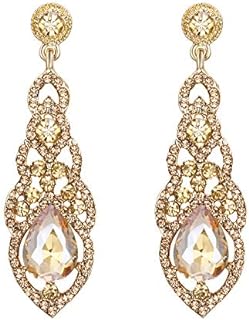 BriLove Women's Wedding Bridal Crystal Art Deco Teardrop Hollow Chandelier Dangle Earrings