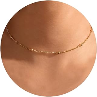 CHESKY Dainty Gold Necklace for Women, Trendy 14k Gold Plated/Sterling Silver Satellite Choker Necklace Thin Beaded Layered Choker Necklaces Discs Paperclip Chain Necklaces Womens Simple Jewelry Gift