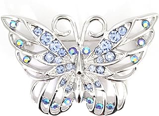 Butterfly Clasp Silver Plated Brooch with Blue Rhinestones - PinMart's Butterfly-Shaped Accessory for Trendy Fashion Statement