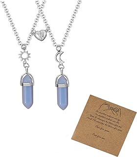 2Pcs Luminous Crystal Point Couple Matching Pendant Necklace Glow in the Dark Fluorescent Stone Necklace for Women Men Boy Girl Teen Jewelry