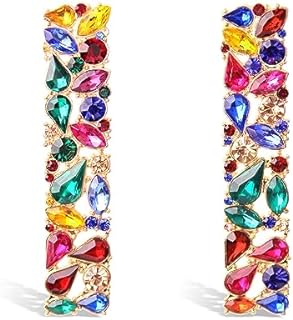 KELMALL Elegant Rhinestone Rectangle Earrings Trendy Crystal Geometric Drop Dangle Statement Earrings for Women