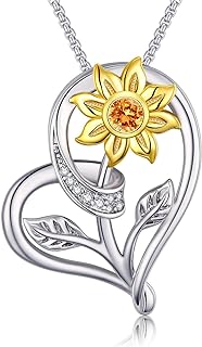Sunflower Necklace for Women, Mother's Day Necklace Gift, Love Heart Sunshine Pendant Necklace, Sunshine Jewelry Adjustable 18"-20", Sunflower Necklaces Gifts for Her Mom Wife on Birthday, Christmas