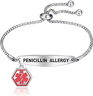 Medical Alert Bracelets for Women,Medical Id Bracelets with Free Laser Engraving,Stainless Steel Adjustable Wristband Bracelets Dual-Side Engraving