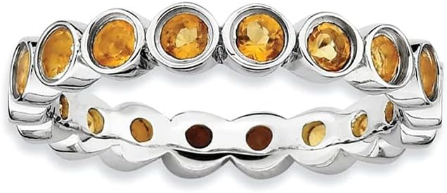 Versatile 925 Sterling Silver Stackable Ring Featuring 3MM Round Yellow Citrine, Perfect Wedding or Anniversary Gift for Women, Size 4