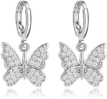 Charm Chic Sparkly Crystal Butterfly Dangle Earrings Dainty Gold Silver Animal Drop Hoop Earrings for Women Girls Jewelry Gift