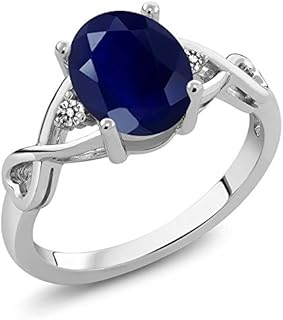 Gem Stone King 925 Sterling Silver Blue Sapphire and White Diamond Engagement Ring For Women (2.56 Cttw, Gemstone Birthstone, Available In Size 5, 6, 7, 8, 9)