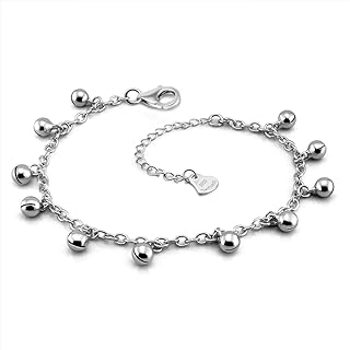 ziqiudie 24K Platinum-Plated Double Thread Box Bell Silver Anklet S925 Beaded Ladies Anklet Simple Style Beaded Beach Jewelry Birthday Christmas Gift For Ladies