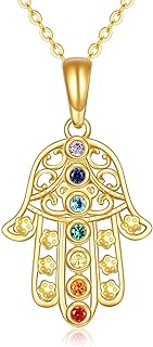 14K Yellow Gold Necklace with Cubic Zirconia-Embellished Infinity Heart/Hamsa Hand, Cable Chain - Elegant Jewelry Gift for Women and Girls