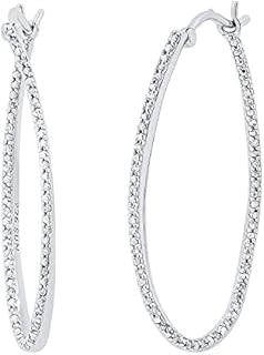 Dazzlingrock Collection 0.16 Carat White Diamond Round Inside Out Sterling Silver Hoop Earrings with Hinged Notch Back, Ideal for Women, Twisted Design