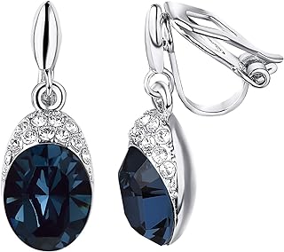 Yoursfs Navy Blue Clip on Earrings for Women Dark Blue Cubic Zirconia Earrings Non Pierced Ears Jewelry for Bridal Wedding