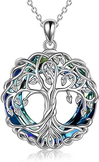 Lobster-Claw Clasp, Large Crystal Tree of Life Pendant Necklace, Rolo Chain, Cubic Zirconia Gems, For Women, Celtic Knot Design - Sterling Silver POPLYKE