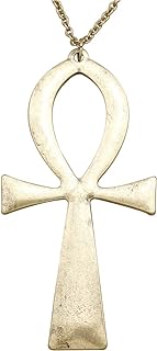 Gold-Plated Vintage Egyptian Ankh Cross Pendant Necklace with Curb Chain and Lobster-Claw Clasp