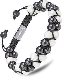 MagnetRX Women's Modern Magnetic Hematite & Moonstone Weight loss Bracelet in AAA Grade Crystal Beads with Adjustable String - White