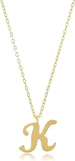 MAX + STONE 10k Solid White or Yellow Gold Dainty Script Initial Extendable Necklace, 16+2 inches