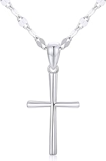 SISGEM Spring Ring Clasp 14K White Gold Cross Pendant Necklace with Box Chain - Ideal Baptism Jewelry Confirmation Gift for Adult Women, 18 Inch