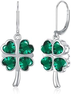 Lucky Clover Dangle Earrings Sterling Silver, Emerald Drop Earrings, Saint Patricks Day Good Luck Gift for Women,Girls