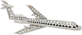Rhinestone Airplane Brooch Pin for Women Girls Silver Tone Fashion Pave Crystal Flying Plane Lapel Pins Badge Dress Suit Scarft Accessories Holiday Party Jewelry Unisex Souvenir Gifts for Flight Crew Aviator Lover