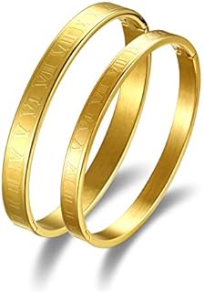 Roman Numeral Gold Bangle Bracelets for Women Men-Stainless Steel Cuff Inspirational Couples Bracelets Christmas Valentines Weddings Jewelry Gifts,2PCS/1PC