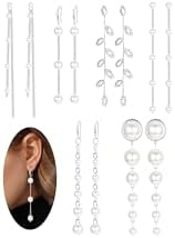 LOLIAS 6 Pairs Long Pearl Drop Earrings for Women Gold/Silver Plated Pearl Dangle Earrings Set Wedding Pearl Tassel Earrings Jewelry for Bridal Christmas Gift