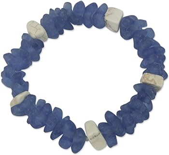 NOVICA Handmade .925 Sterling Silver Recycled Glass Agate Bracelet Stretch of Blue Beaded Ghana Birthstone [7.5 in L x 0.6 in W] 'Forever True'