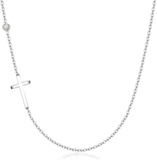 CHIC & ARTSY 925 Sterling Silver Sideways Cross Necklace Double Heart Sideways Necklace Dainty Created Opal Fine Jewelry for Women Gifts For Her