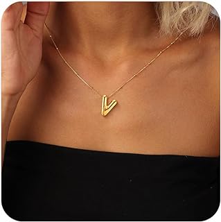Ritach Bubble Letter Necklace Balloon Initial Necklaces for Women, Dainty Gold Initial Letter Pendant Necklace for Women Teen Girls Alphabet Jewelry Gifts